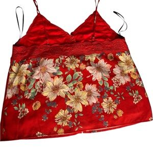 Miss Me Red Floral Lace Trim Cami Top